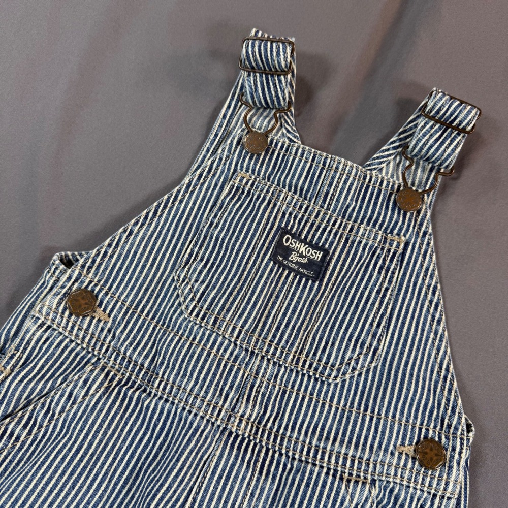 OshKosh B'gosh Baby Boy Blue Railroad Stripe Cotton Denim Overalls 18 Months